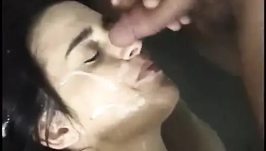 Big breasted tattooed brunette gets fucked hard, gets a hot load on her face