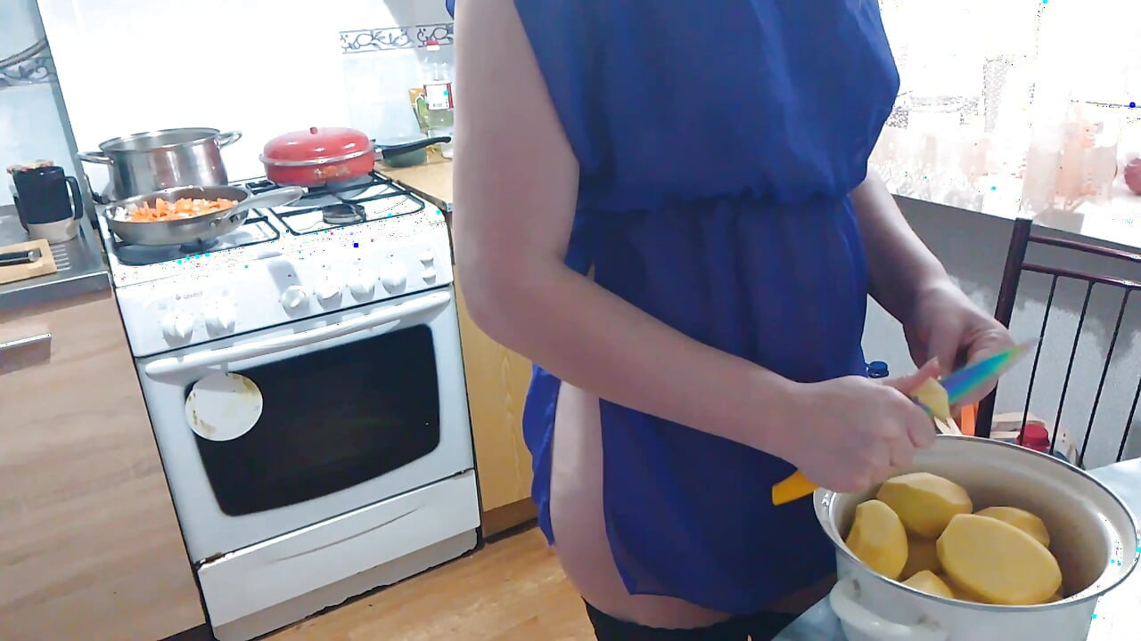 A girl in beautiful lingerie was filmed in the kitchen as she cooked for her subscriber