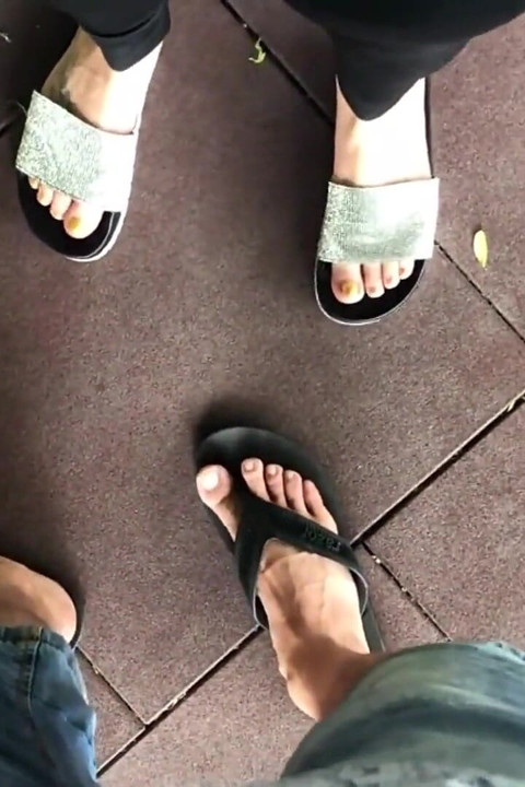 My new shiny slippers dangling everywere outdoor