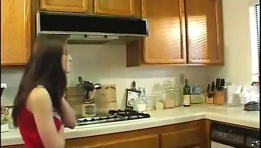 Hot cheerleader sucking dick in kitchen