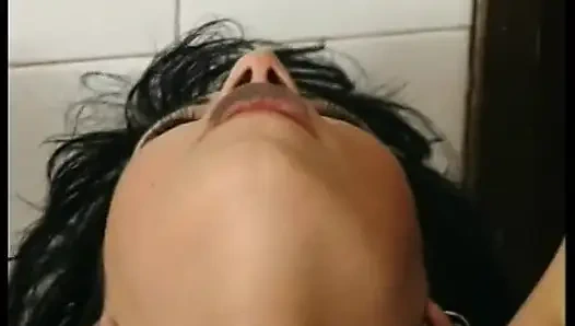 Brunette's tight asshole god plowed in the bathroom