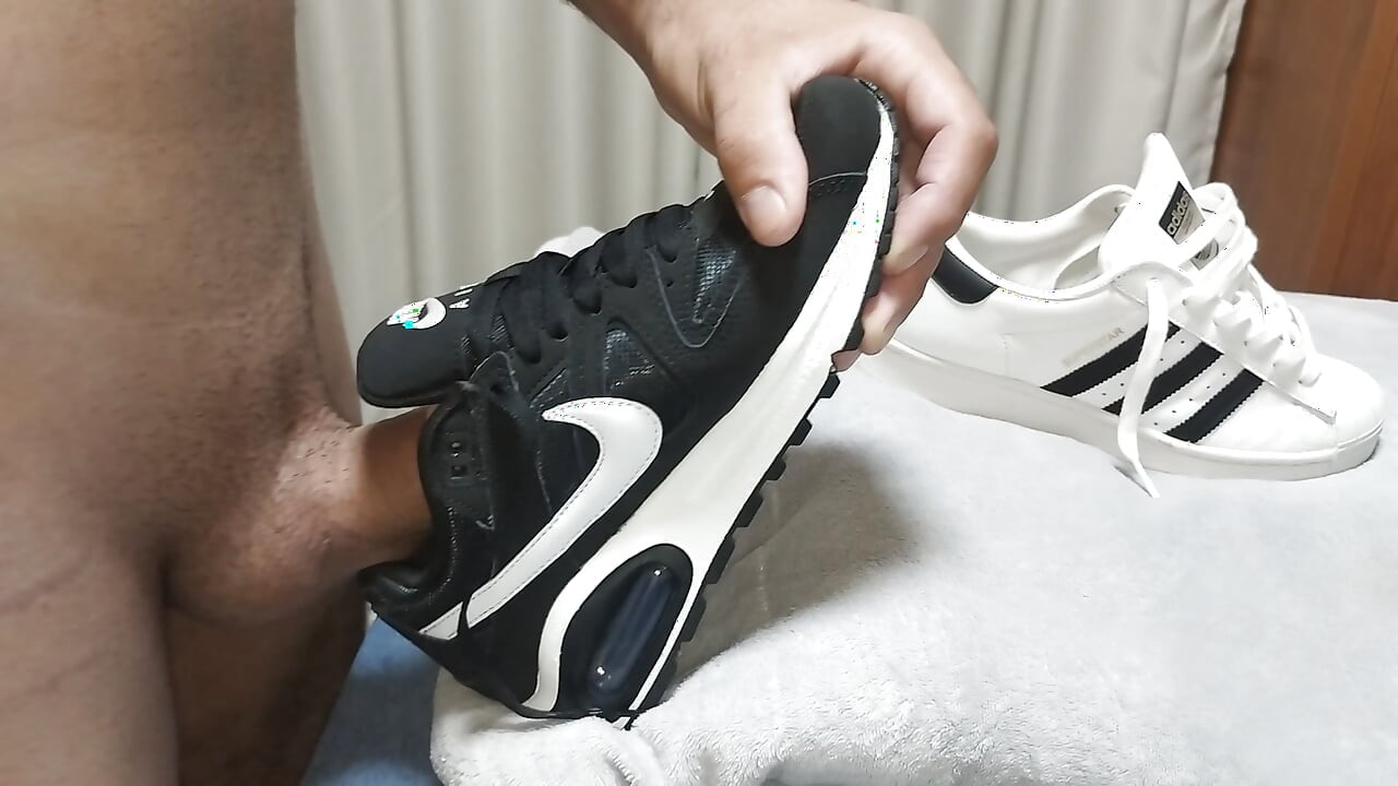 Sex with my wife's sneakers, Adidas Superstar and Nike Air Max Command, cumming inside