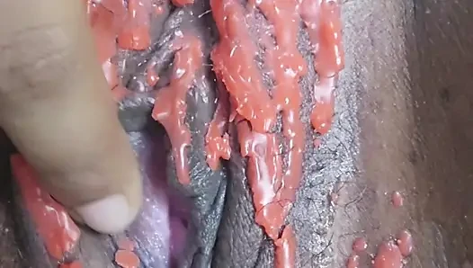 OMG. Putting candle wax on and finger until cum come out , With huge Squirt