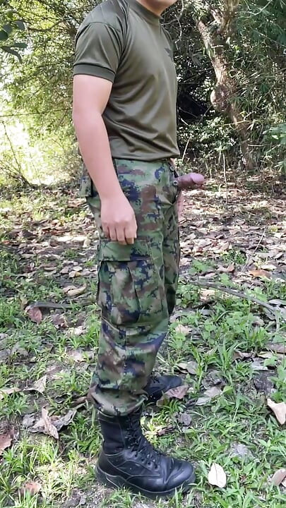 Solider Jerks Off & Cums at Work