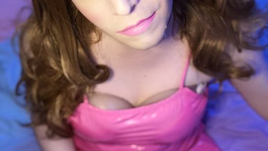 My 1st vid...Hot Girl with a Dick listens to Sissy Hypno and Cums on Pink Vinyl Dress