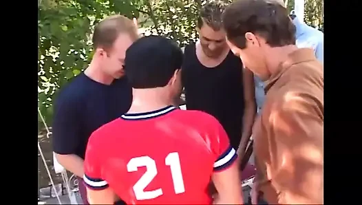 Wild gangbang for a brunette in search of pleasure