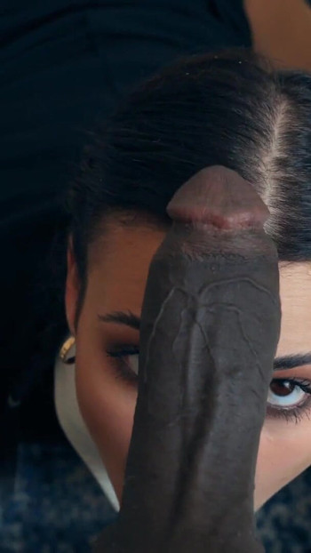 Key moment from "DADDY4K. FUCKING SLUT dressed as WEDNESDAY is masturbating to get DADDY'S BIG BLACK COCK"
