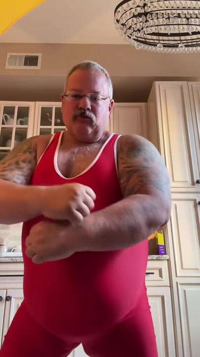 Muscles on old man with hairy chest