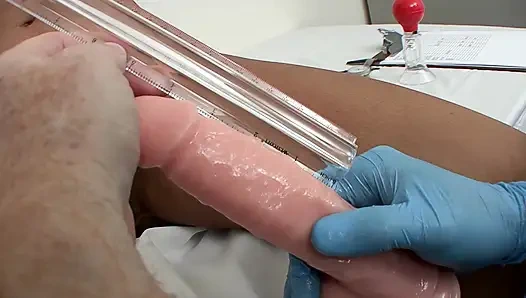 Brunette Babe in Erotic Fetish Play with Measurements and Suction