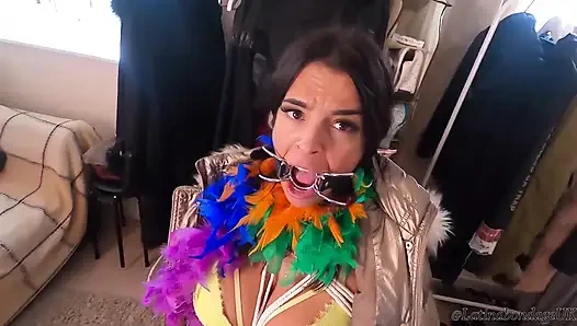 Latina Bound Tight and Gagged with Different Gags! While Wearing Feather Boa and Different Fur Parkas (hd)