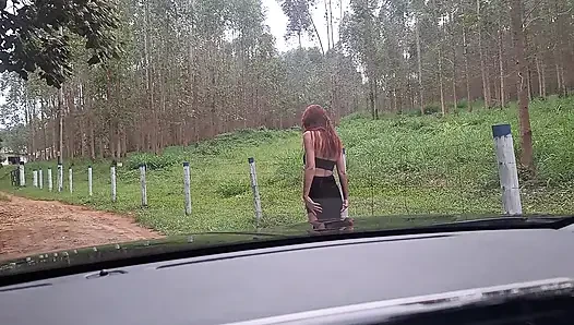 Flash-schwanz Zu Einem Mädchen Im Auto!