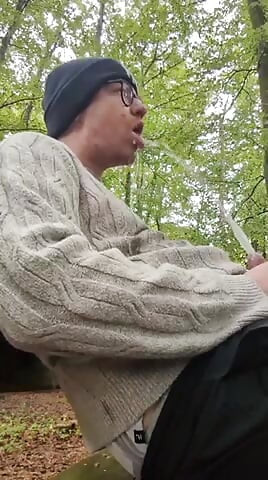 Peed in my own mouth on a bench in the forest