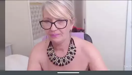 Latin blonde granny with saggy tits masturbates pussy