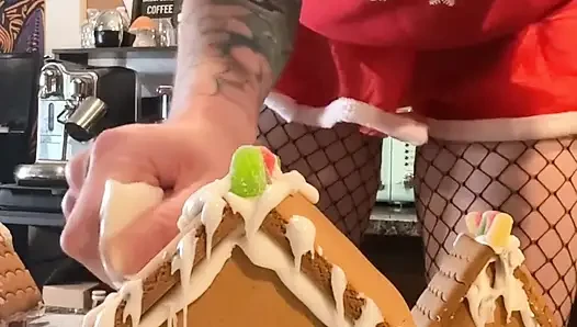 73 Giantess in 8-inch Heels Decorates a Gingerbread Village