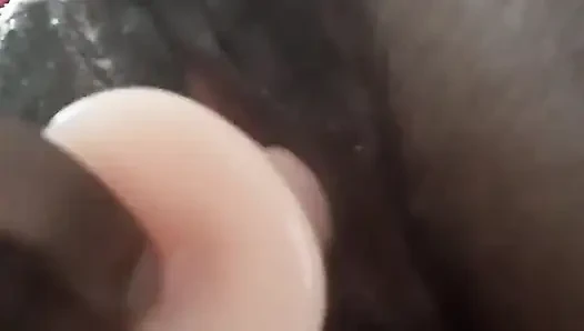 Closeup Fucking My Black Pussy with White Didlo