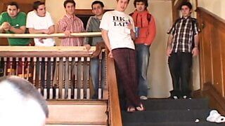 Fat pussy redhead coed gets pussy pounded by two frat guys in frat house