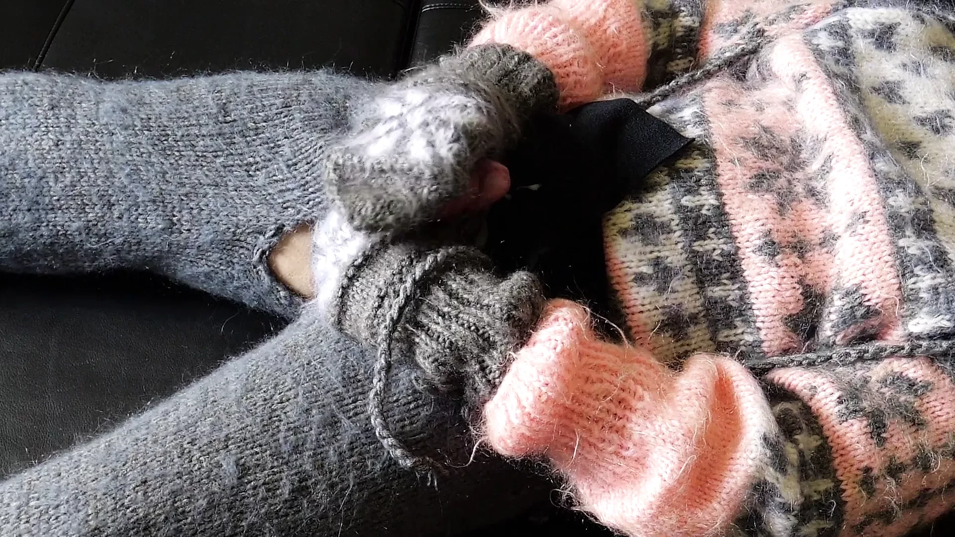 Pink and Gray Mohair Turtleneck Catsuit and cum load