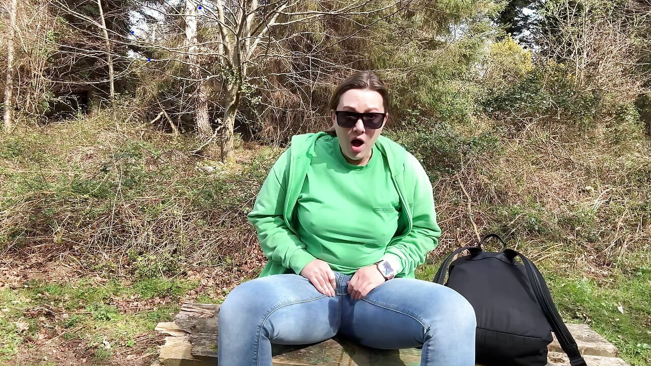 Desperate Outdoor Wetting Jeans on the Public Trail