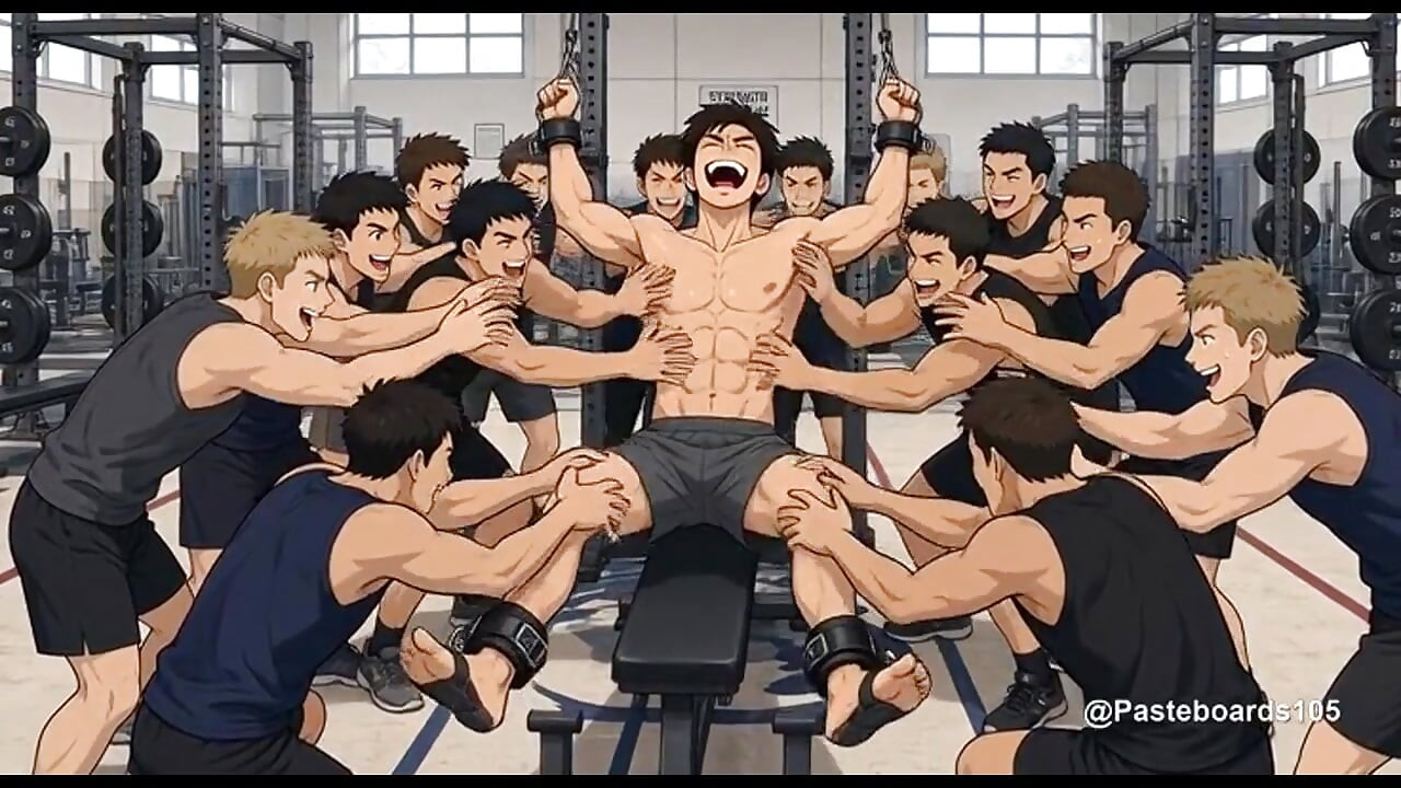 Coach's Punishment - Strapped To The Bench, Tickled By The Whole Squad (2D Anime Bara)