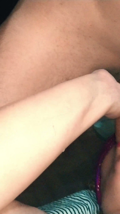 Married and blindfolded. A man with a gifted dick gets his balls licked and treats the naughty girl's small mouth and cheeks. | Clip 1