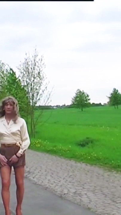 Unforgettable moment from "Posed & Wanked In Public - most exciting is biking in short clothes and shiny nylon stockings"