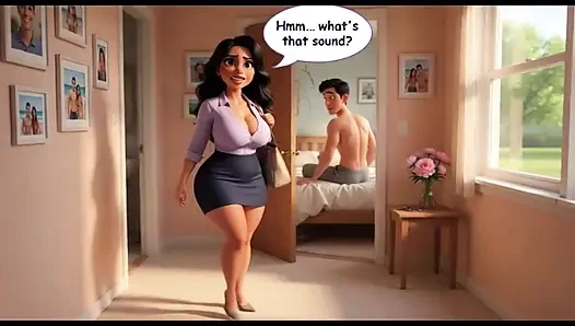 Curvy Mature Woman Catches Man Masturbating And Joins Him After Years Without Sex (AI generated)