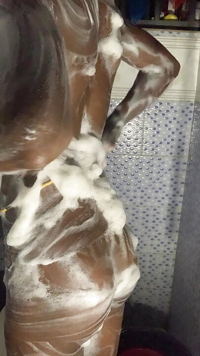 Hot ebony babe alone time in the bathroom