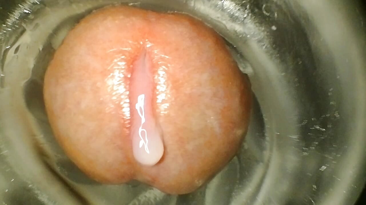 Fleslight fuck and extreme close up mushroom head cock and cumshot for you