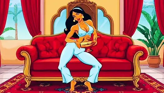 Versaute prinzessin und ein lustvoller geist reiben eine lampe