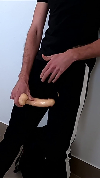 A Guy Fucked Himself in the Entryway with a Rubber Dildo