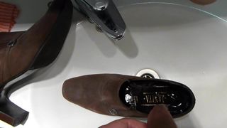 Piss in mother-in-laws brown high heeled shoe