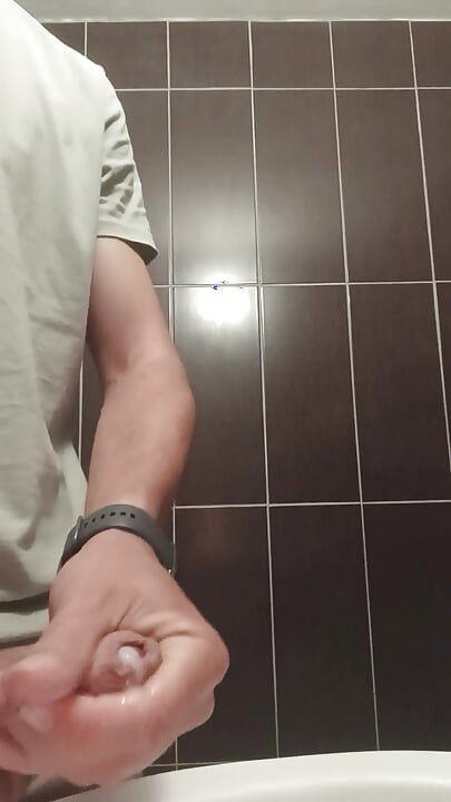 Solo masturbate in public toilet