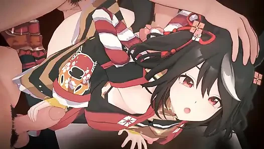 Uma musume - kitasan seks gangbang hitam - animasi hentai 3d