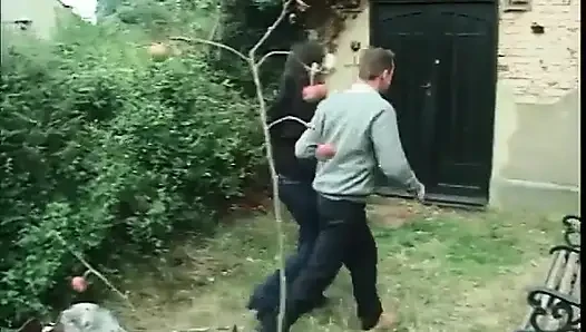 Straight couple do anal outdoors then stud cums on her cunt