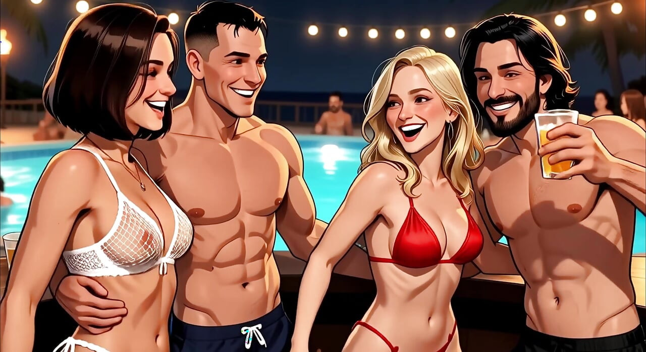 Cuck husband lets wife get fucked by other men beside the pool