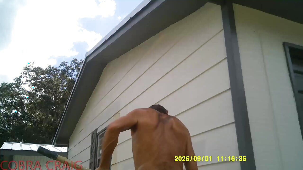 9-1-2026 COBRA CRAIG PAINTS IN HIS TINY RED SHORTS. 64YO. IN THE HEAT AND HUMIDITY.  ROCKS IT