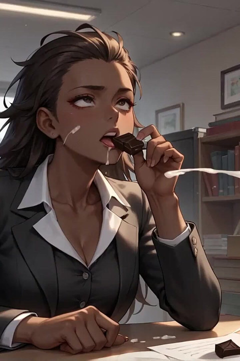 The Bitchin' Business Babe Entices with Her Aroused, Drooling Stare in the Ebony Office - XXX!