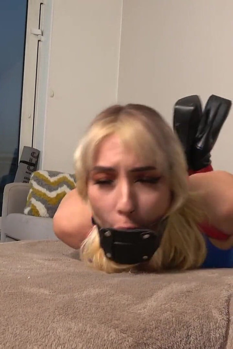 Zeena's Heroic Ordeal: Bound in Reverse Prayer, Ballgagged, and Later Helpless in a Hogtie with Penis Gag
