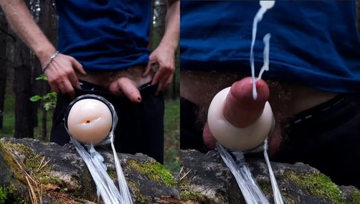 An athlete guy while jogging finds someone’s fleshlight in the forest and fucks him