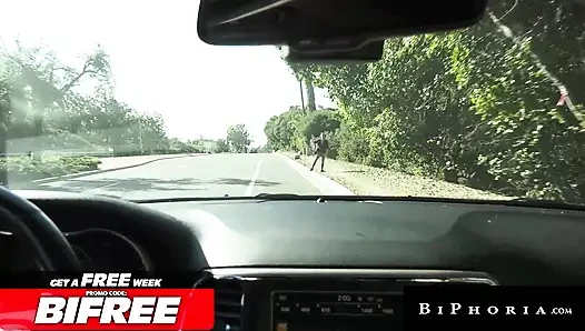 BIPHORIA - Hot Couple + Hitchhiker Hunk = Savage Threesome Pound Session