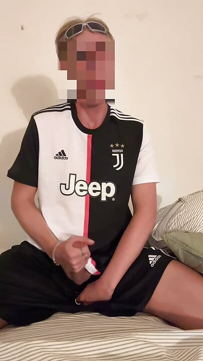 Horny Soccer Bro Jerks Off and Cums on his Juventus Jersey