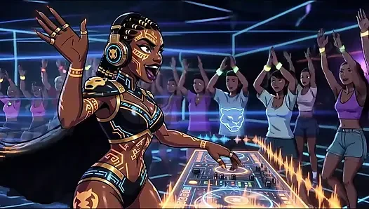 AI- DJ Girls in Private Exclusive Party - Beach Sunset + Tron Futuristic  + Tokyo Neon