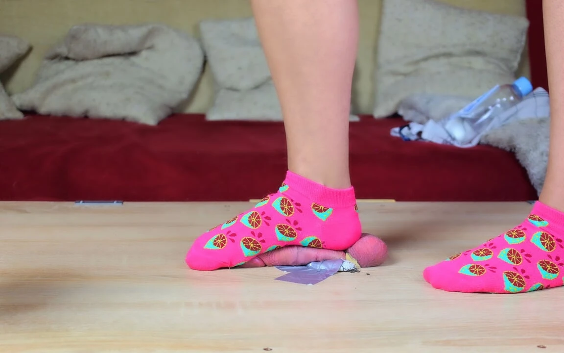 Boots and Cute Pink Socks CBT Cock Trampling on Cockbox, Amateur Femdom Jozi Trample
