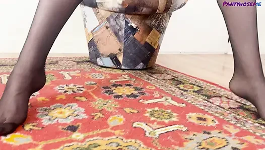 Vika Lita in Sheer Black Pantyhose Masturbating