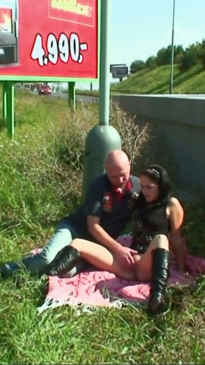 man takes brunette bitch to the woods to have sex! | Clip 1