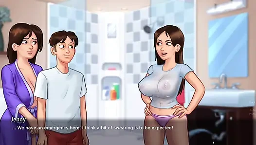 Stiefsohn gipfel beim duschen ihrer stiefschwester (Summertime saga)