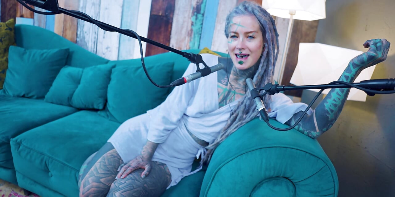 I talk about M - Music - ASMR podcast SFW talking goth skinny girl dreadlocks tattoo model inked girl