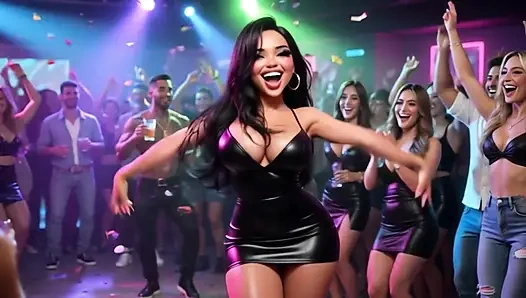 Wanita cantik menikmati malam yang seru di klub yang seru menari ciuman pria dan menjadi benar-benar telanjang di all fours