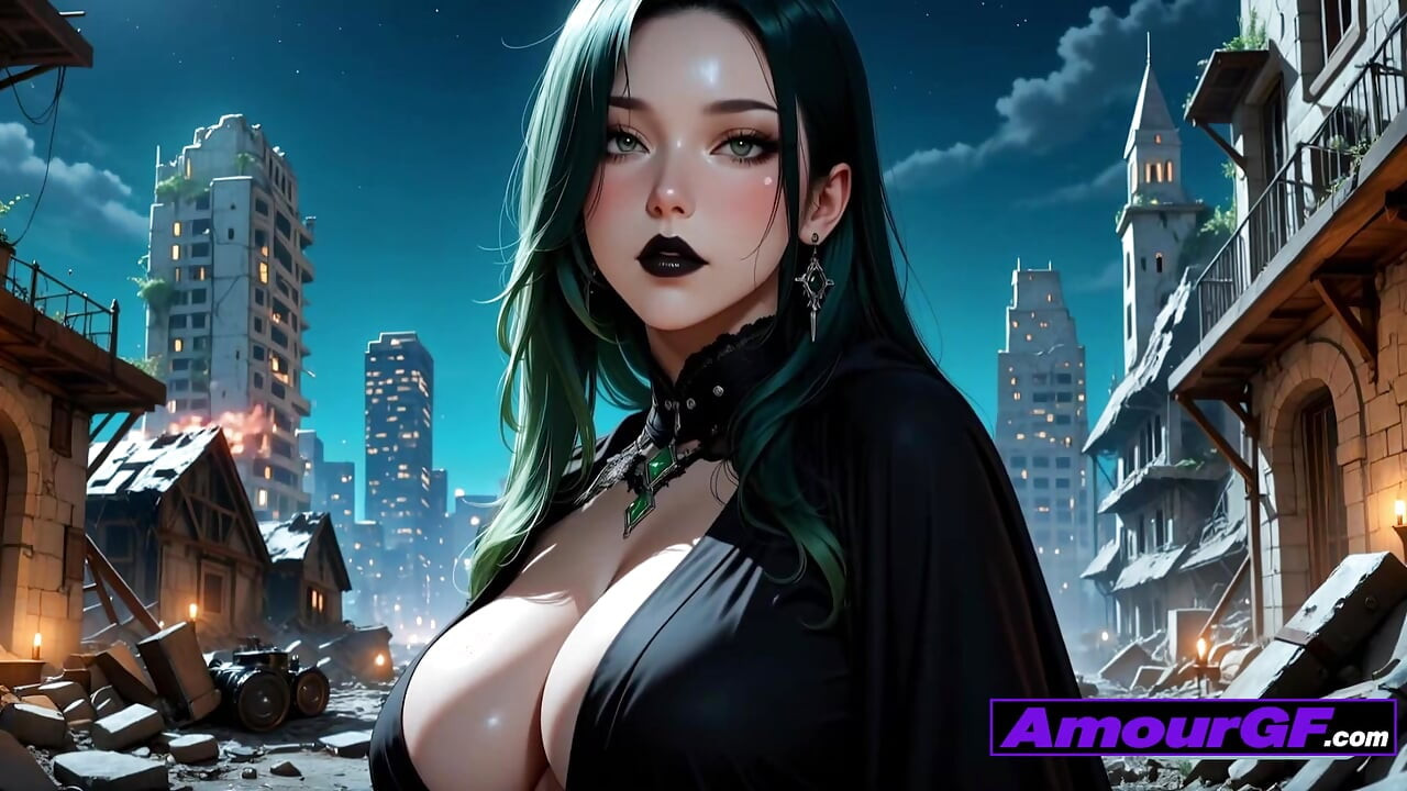 Belleza gótica obtiene polla en la ciudad rota y lluvia se corre sobre sus enormes tetas