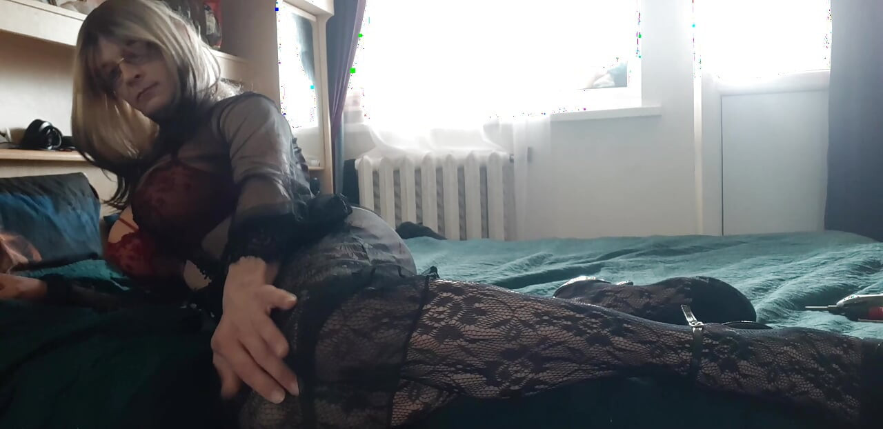in a sexy black robe